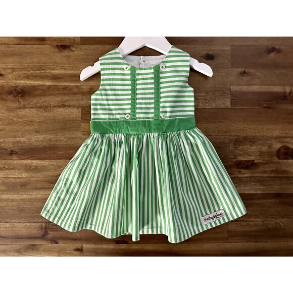 Cheeky Plum Green Striped Sleeveless Cotton Dress Baby 18/24M - Picture 2 of 10